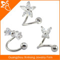316l stainless steel lip rings lip jewelry with butterfly zircon S bar"S"bar unique designs for mouth eyebrow rings helix